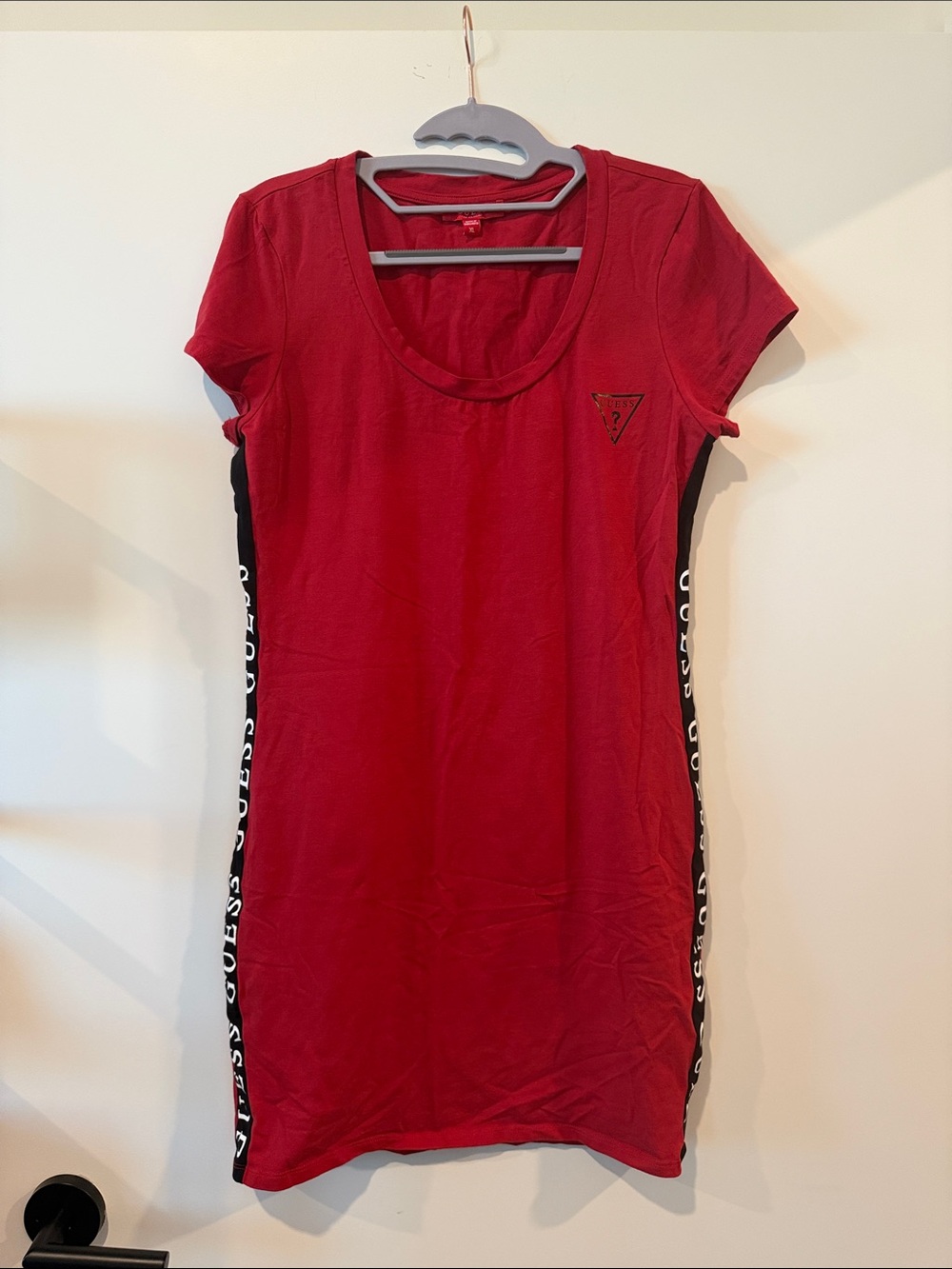 GUESS Red Logo Tape Side Stripe T-Shirt Dress Size XL